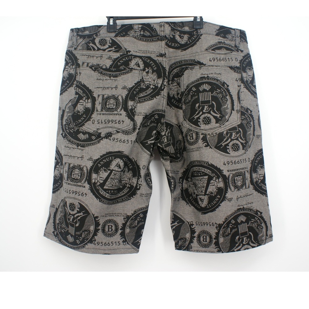 Young‎ Rich & Famous Mens Money Print Denim Shorts Grey Black Size 44 NWT Trap - Picture 9 of 10